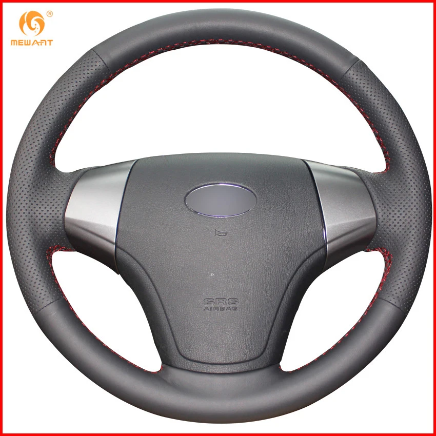Mewant Black Genuine Leather Car Steering Wheel Cover For Hyundai