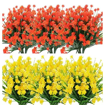 

16x Bundles Artificial Flowers Fake Plants Plastic Bushes Greenery Shrubs Fence Hanging Planter Home Garden Decor