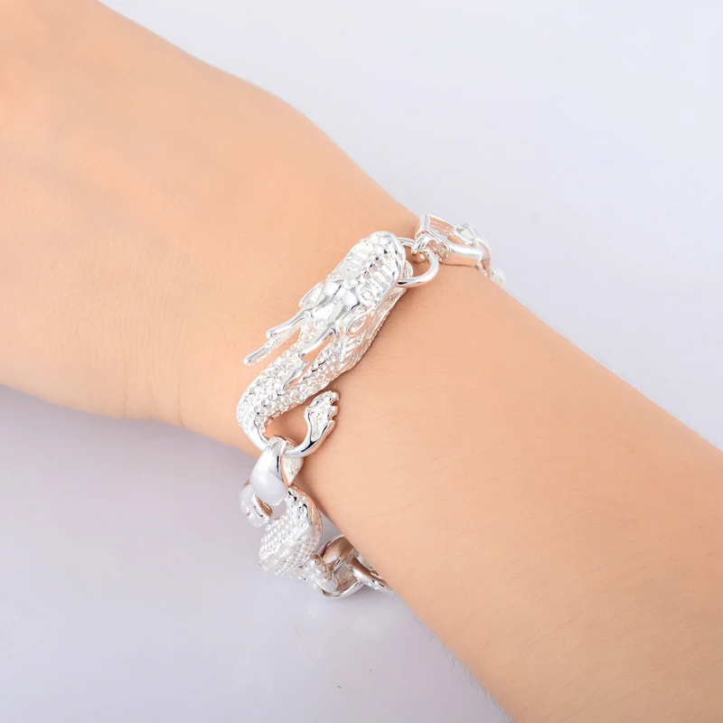 Metal Bracelet 925 Sterling Silver Chinese Dragon Chain for Men
