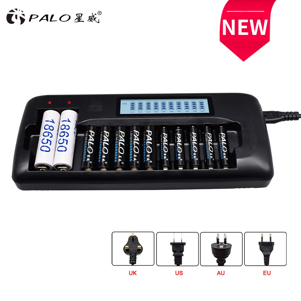 12 слотов PALO интеллектуальное ЖК-зарядное устройство для 18650 26650 21700 18350 AA AAA 3,7 V/1,2 V литиевая NICD NiMH батарея и разрядка