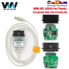V15.00.028 para toyota mini vci j2534 com ftdi ft232rl obd obd2 ferramenta de diagnóstico do carro scanner automático cabo tis techstream minivci