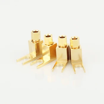 

24K Gold Plated Repair Parts right angle speaker cable spade plug 4 /pcs