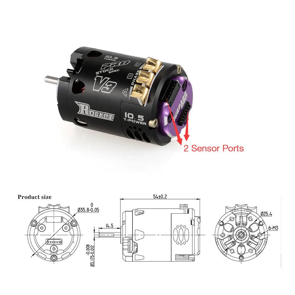 

SURPASS HOBBY Rocket V3 540 10.5T Sensored RC Brushless SPEC Servo Motor Black for 1/10 RC Racing Car Truck