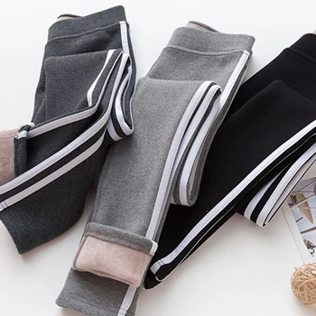 

2019 New Warm Women Pants Leggings Cashmere Striped Side Female Winter Velet Leggings Ladies Warm Casual Girls Pants