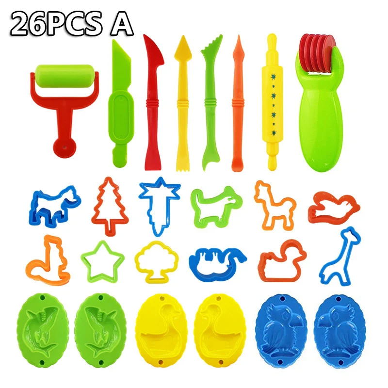 Горячая глина "сделай сам" игровой набор инструментов для теста для лепки аксессуары пластик ine моделирование формы комплект глины слизь пластиковый набор резаков формы игрушки для детей - Цвет: 26PCS Tools A
