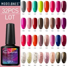Modelones 32 pçs/lote Conjunto Gel Unhas de Molho Off Semi Permanente Gel Polonês Nail Art Kits Manicure Glitter Brilhante Cor Gel de Longa Duração(China)