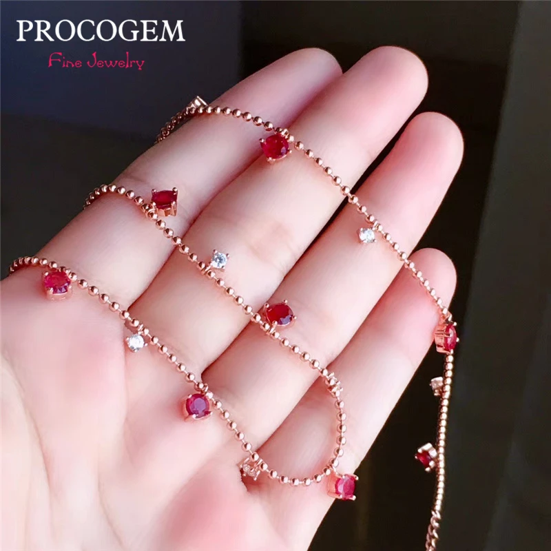 PROCOGEM натуральный рубин ювелирные наборы для женщин девушек вечерние ожерелье для подарков браслет подлинный красный драгоценный камень 925 пробы серебро#753