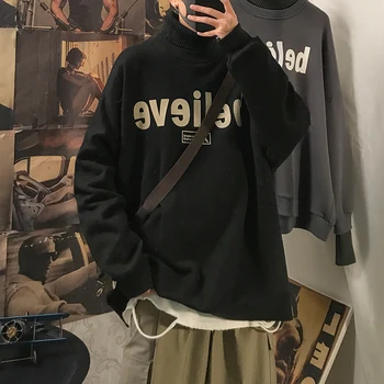 

Men's Sweatshirt 2020 Spring New Pure Color Pullover Turtleneck Loose Sweatshirt Lovers Youth Personality Fashion Men's Wear