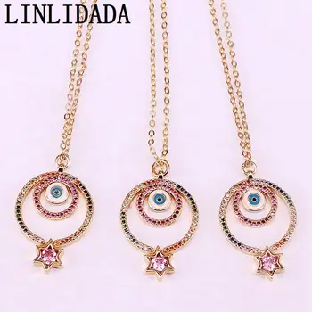 

8Pcs Gold Filled Fashion Women Rainbow CZ Micro Pave Zircona enamel Eye Jewelry Pendant Necklaces