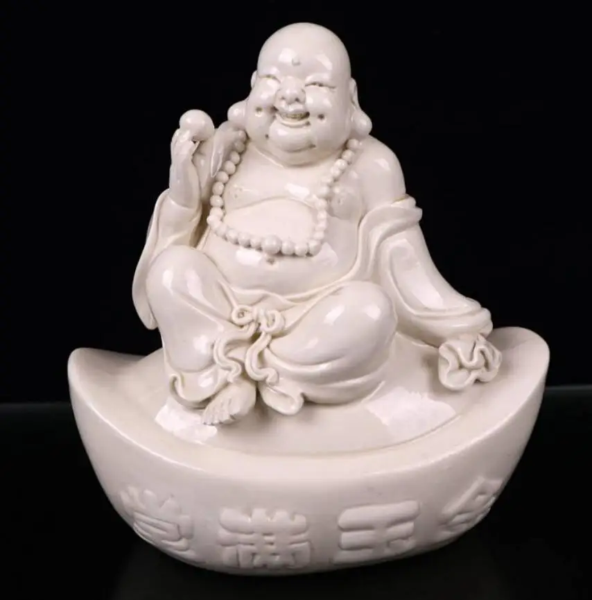 

China seiko White glaze ceramic Ingots maitreya Buddha wealth crafts statue