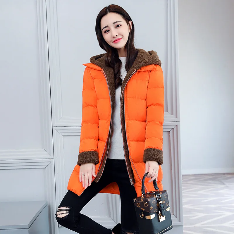 

Figure Rong Winter New Style Cashmere Cotton Coat Mid-length Orange Red Coat Hooded Mock Two-Piece Warm Cotton-padded Clothes