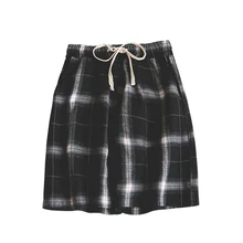 Хип-хоп японские мужские летние хлопчатобумажные шорты корейские клетчатые шорты мужские повседневные свободные Ropa Para Hombre повседневные шорты на шнурке CC50DK07