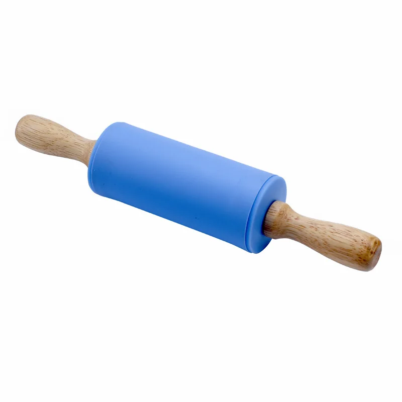 Силиконовая Скалка 4 цвета твердая деревянная ручка с антипригарным роликом ручной Скалка кухонный инструмент для выпечки - Цвет: Blue