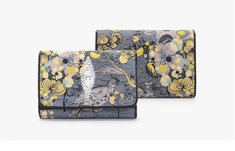 Thailand Authentic Stingray Leather Women's Card Holders Genuine Skate Skin Lady Small Trifold Wallet Female Short Clutch Purse