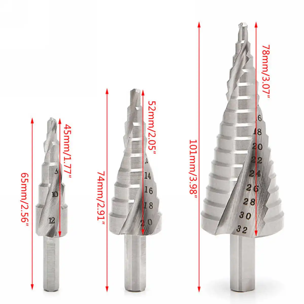 DWZ 3Pcs HSS 4241 Hole Cutter Spiral Flute Step Drill Bit Set Core Cone Step Drill