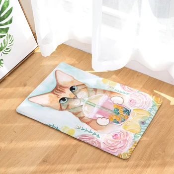 

Cartoon Style Decorative Living Room Entrance Doormat Flower Cat Print Kitchen Carpet Home Decor Anti Slip Bathroom Rugs