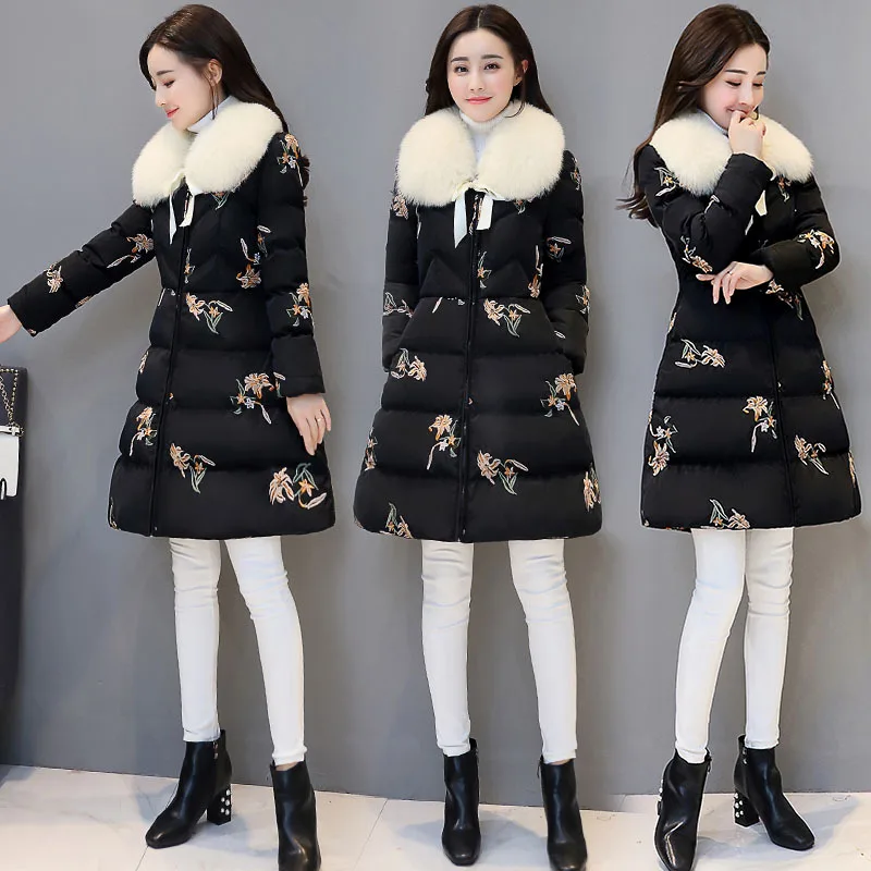 

Manufacturers Direct Selling 2018 Winter New GJC8902 with Faux Fur Collar Women's Elegant Fashion Cotton-padded Clothes Entity W