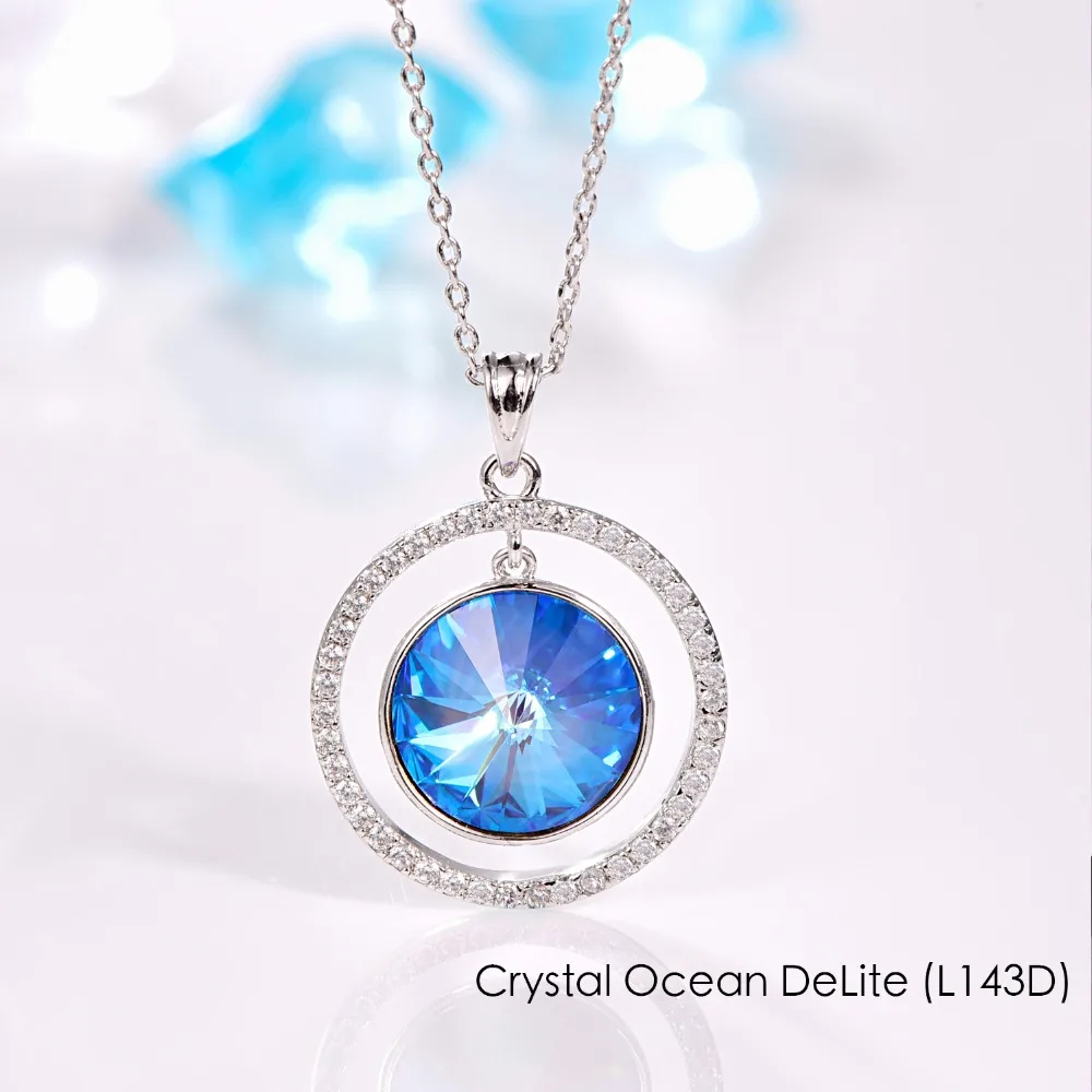 Настоящие кристаллы от Swarovski Rivoli камень ожерелье для женщин Мода Круглый серебряного цвета кулон ожерелье s Свадебная вечеринка ювелирные изделия