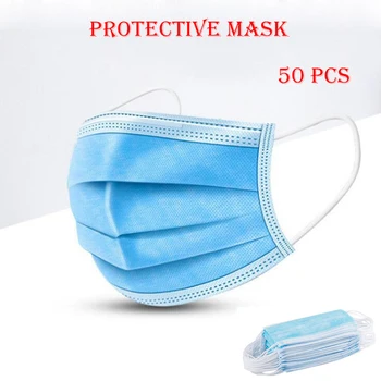 

50pcs Disposable Non-woven Masks 3-layer Filter Elastic Mouth Soft Breathable Dustproof PM2.5 Anti Bacterial Mouth Face Masks
