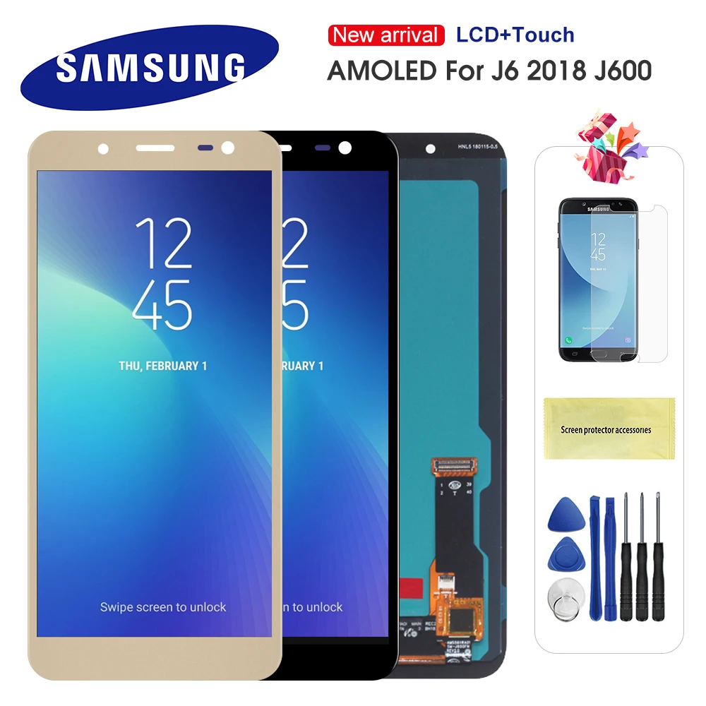 Оригинальный супер AMOLED ЖК дисплей для Samsung Galaxy J6 2018 J600F J600 сенсорный экран в сборе