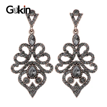 

Gukin Luxury Women's Earrings Antique Gold Vintage Statement Drop Big Earrings Gray Crystal Flower Boho Jewelry Trend 2020