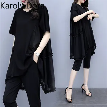 

Black Plus Size Large Big Tracksuits for Women Outfit 2 Piece Co-ord Set Matching 2020 Summer Top and Pant Suits Loose Clothing