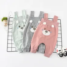 Весна, стиль, корейский стиль, для маленьких мальчиков и девочек, для малышей, из чистого хлопка, мультяшная подвеска, на лямках, Pp штаны с открытым шаговым швом