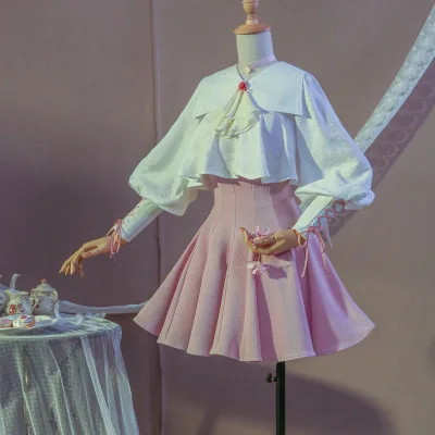 Аниме карточка каптор Косплей Костюм KINOMOTO SAKURA Tomoyo Daidouji изысканная вышивка милая