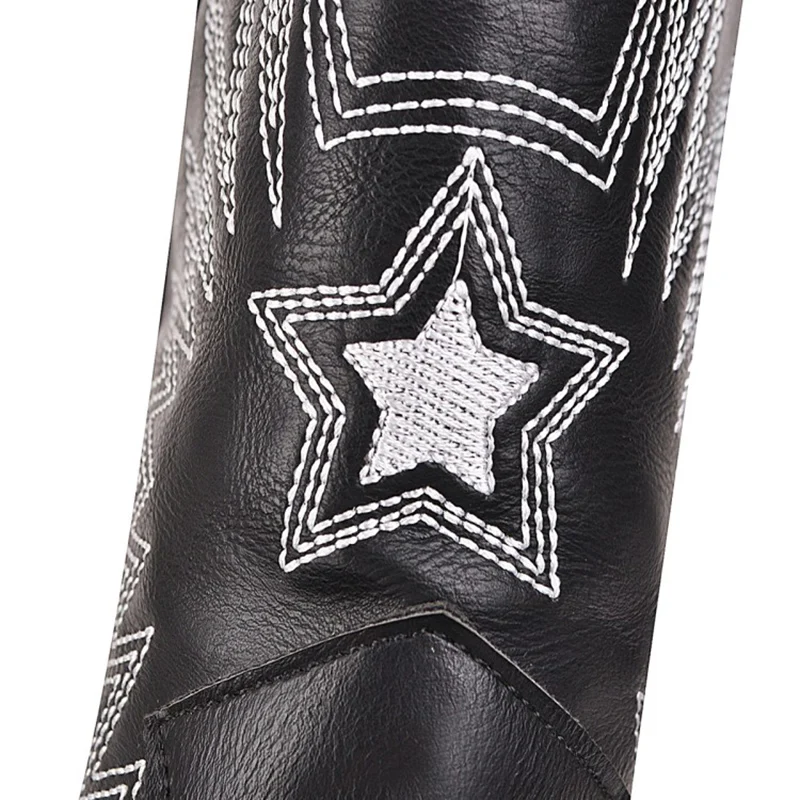 high heel 12 44 mid calf black big size cowgirl pointed toe women plus chunky shoes embroidered embroidery western boots cowboy