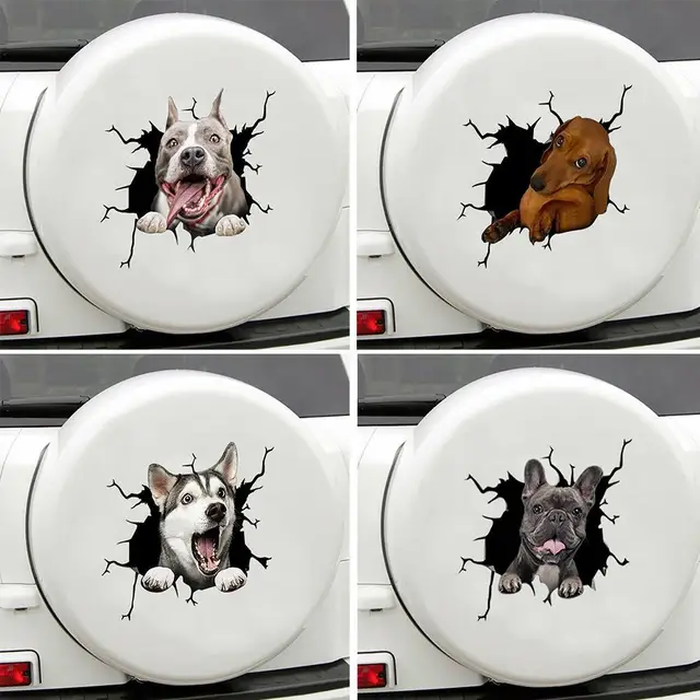 4er Set 3D Hund Aufkleber Autoaufkleber, Lustiger Hund im Riss
