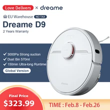Dreame D9 Robot aspirateur Version mondiale 3000Pa forte aspiration et capacité 5200mAh batterie poubelle 570ml 150min d'autonomie(Promo Code:DREAMED934)