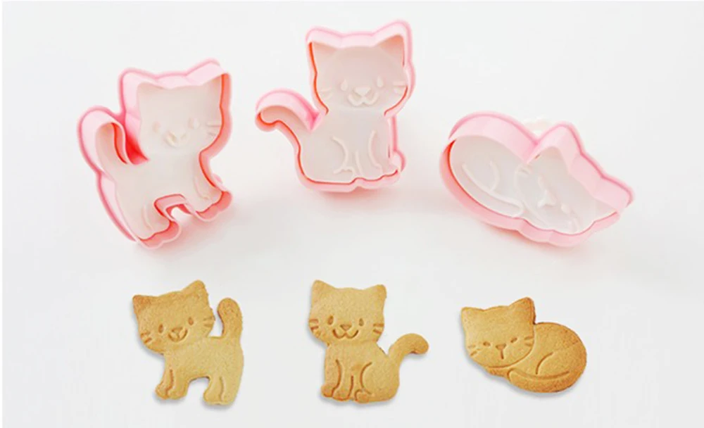 3 шт./компл. милый кот для приготовления печенья Fondant (сахарная) резец с