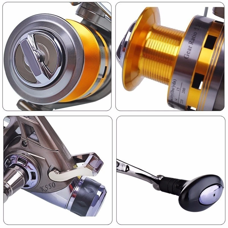 2020 Fishing Reel Strong All Metal Double Brake Max Drag 30kg Spinning Reel Molinete Carp 9+1BB 5.2:1 Fishing Tools Fishing Gear