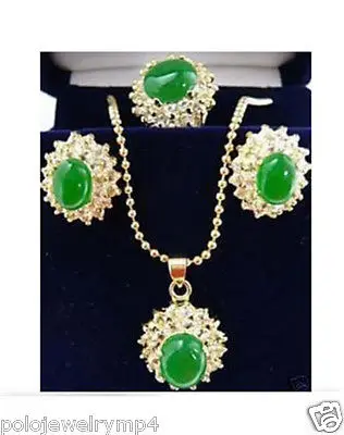 LI90 S23 Fine Jewelry real 18KGP Cubic Zirconia Trendy %New green stone Crystal necklace pendant earring ring | Украшения и