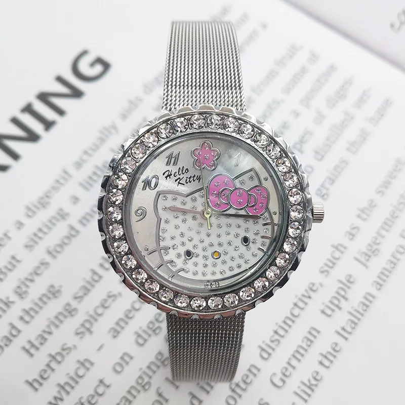 Модные милые детские часы hello kitty с героями мультфильмов со стальным ремешком и