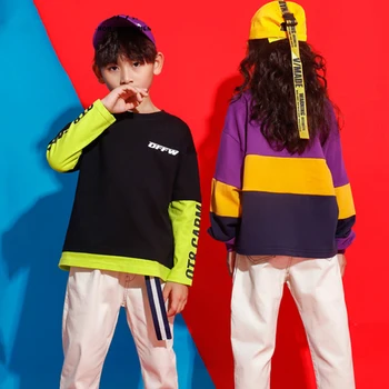 

Hip Hop Kids Dancing Show Suit Long Sleeve Top Loose Pants Street Wear Sport Autumn Jazz Dance Costumes For Girls Wear BL2676