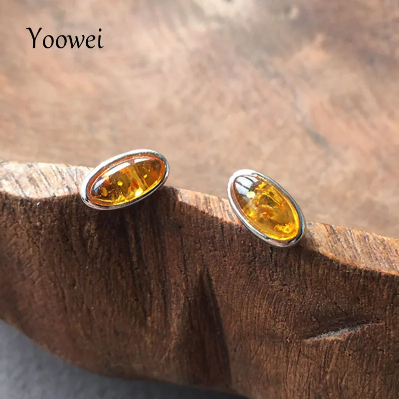 diamond jewellery set Yoowei 9mm Amber Earrings for Women Tiny Square Genuine 2021 New Optionals Natural Cognac Amber Stud Earrings Jewelry Wholesale mens chain necklace