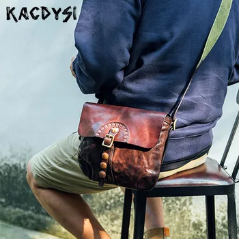 

Nature Cow Leather Luxury Small Mens Shoulder Bag Retro Famous Brand Male Messenger Bag Designer Classic Body Bags Sling Bag New