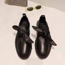 Г., весенние женские туфли на плоской подошве с бантом лоферы из натуральной кожи в английском стиле EU35-40, размер BY752