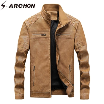 

S.ARCHON New Winter Leather Military Jacket Men Autumn Bomber Faux Leisure Flight Pilot Jacket Motorcycle Coat PU Plus Size Male