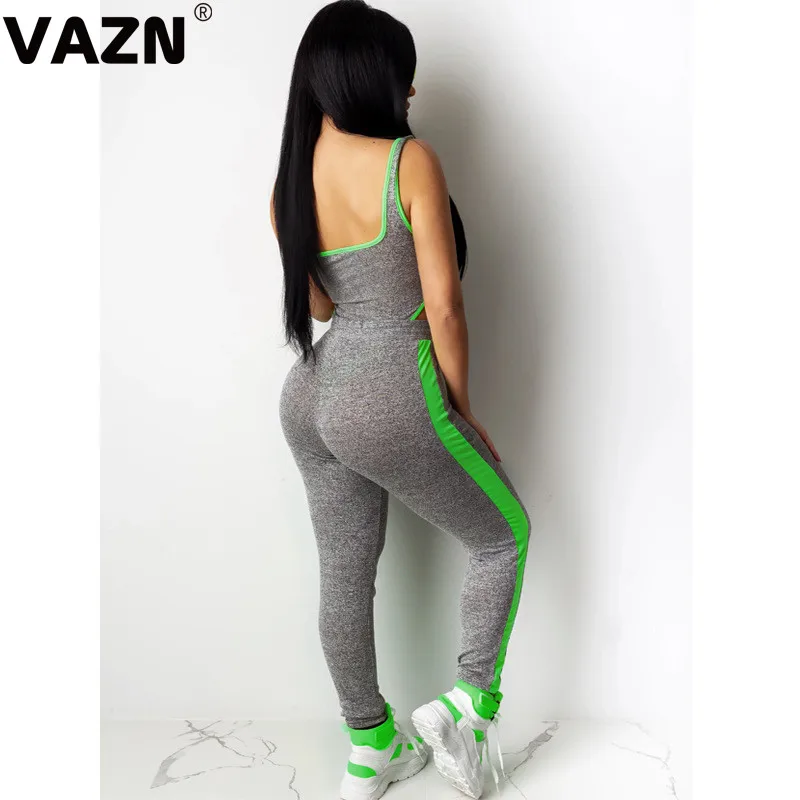 VAZN ME2778 сексуальный спортивный комбинезон на бретельках, повседневный женский однотонный комбинезон, сексуальный длинный рукав, длинные штаны, топ, милый Облегающий комбинезон