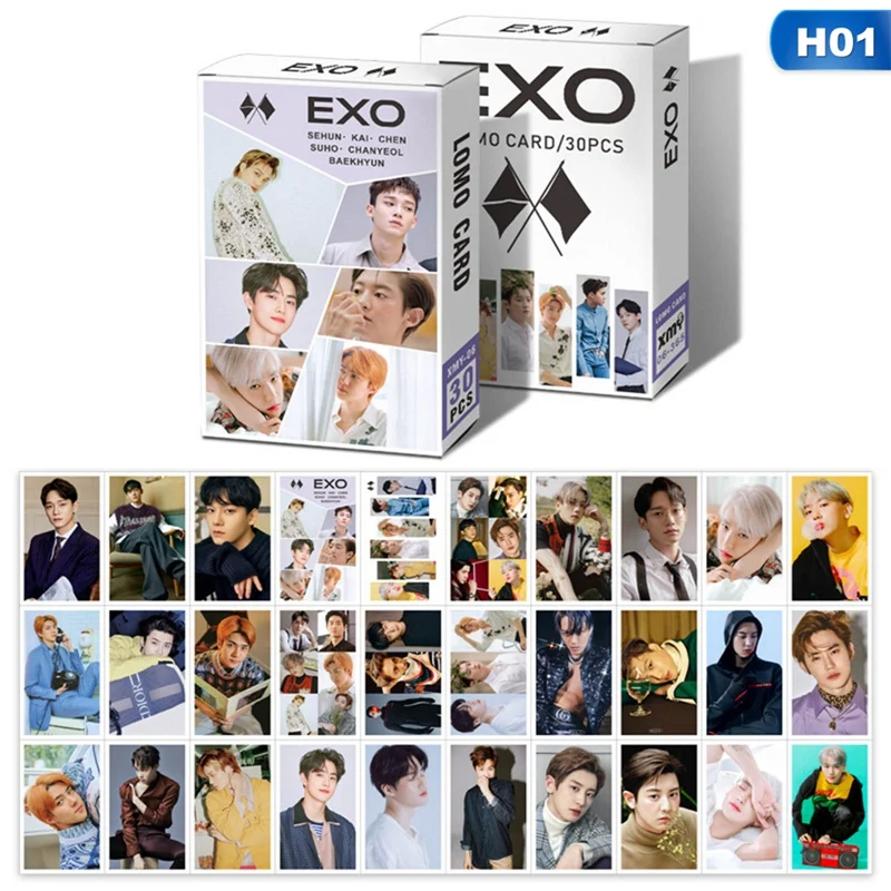 30 unids/set póster de EXO Lomo tarjetas de foto a la moda de tarjeta postal Kawaii papelería regalo