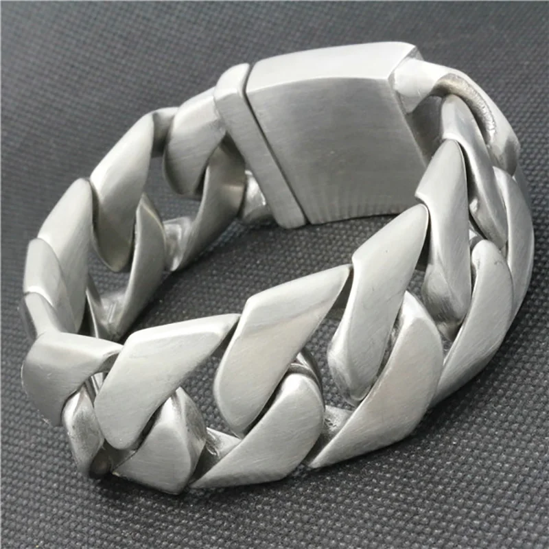 Тяжелый массивный кубинский браслет-цепочка Ювелирные изделия из высококачественной нержавеющей стали матовый браслет мужские аксессуары