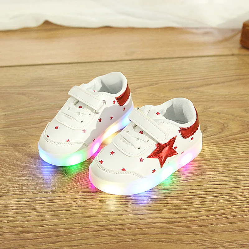

2019 Spring And Autumn Star Light-up Men And Women Children Shining White Shoes LED Flashlight Korean-style CHILDREN'S Shoes Cas