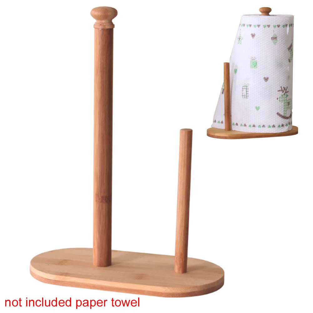 

Natural Bamboo Roll Paper Dispenser Counter Storage Tissue Towel Stand Holder
