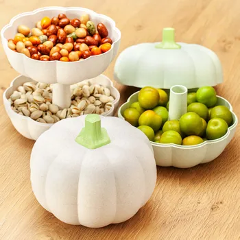 

1PC NEW Double-Layer Pumpkin Candy Organizer Storage Boxes Creative Food Tray Fashion Fruit Plate Double Food Storage Box F1125