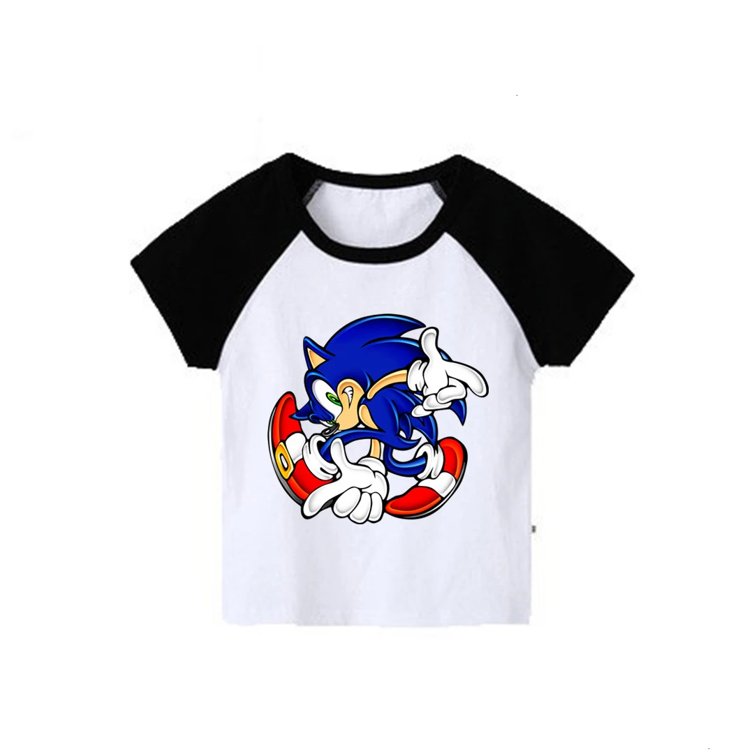 Черный Соник amy rose, забавная белая футболка из хлопка, детские летние топы с круглым вырезом, Детская футболка с рисунком, одежда для малышей - Цвет: Черный
