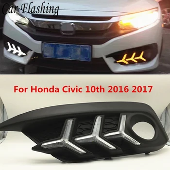 

Car Flashing 1pair For Honda Civic 10th 2016 2017 2018 LED DRL Daytime Running Light Daylight yellow turn Signal lamp