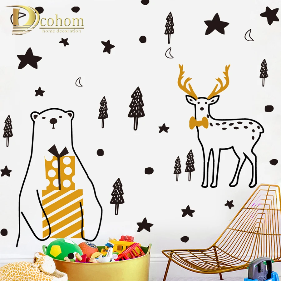 Santa Claus Reindeer DIY Wall Stickers Christmas Decorations For Home Nursery Decals Kids Rooms Decoration Murals | Дом и сад