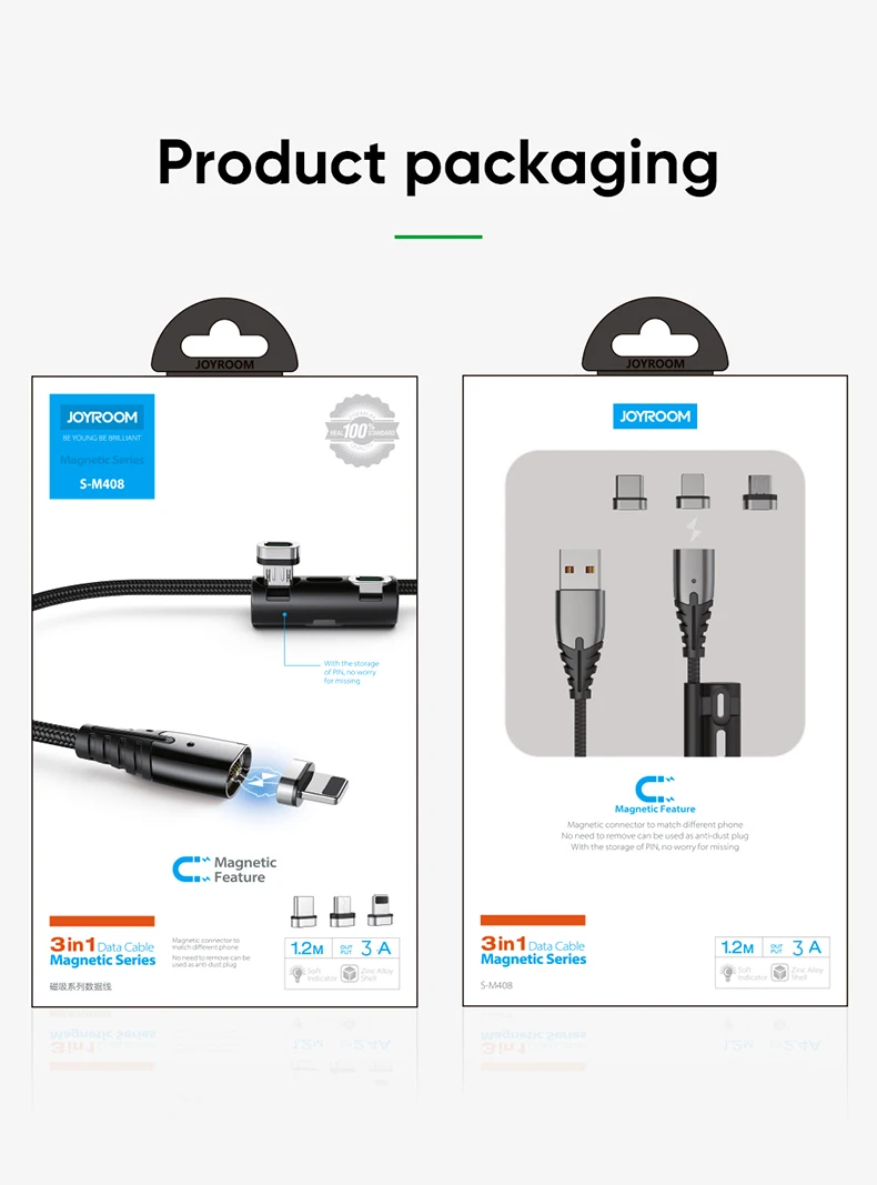 Магнитный usb-кабель Joyroom для зарядки iPhone, быстрое зарядное устройство для samsung huawei type C, светодиодный магнитный кабель Micro USB